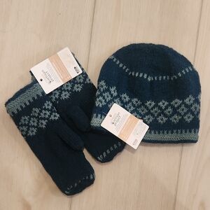 Cozy Blue and Gray Knit Hat and Gloves Set